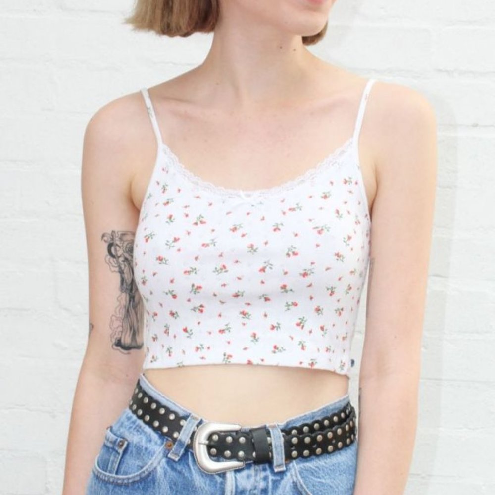 white tank top with roses